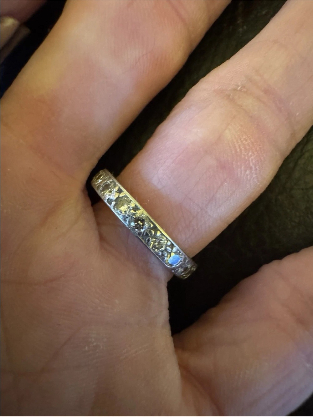 Art Deco Antique Eternity Band  Diamond Ring Anniversary Wedding 18k white gold